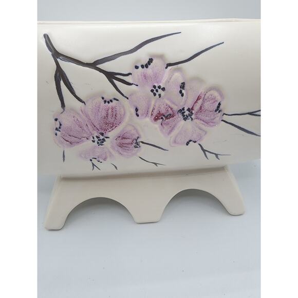 Vintage McCoy Ceramic Art Pottery Floral Cherry Blossom Decorated Planter Vase - Picture 2 of 8